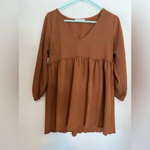 3/$20 Pull & Bear Brown V-Neck Babydoll Mini Dress Small